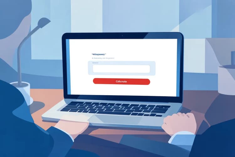 Um laptop aberto exibindo um formulário de orçamento online com um botão "Calcular" visível.